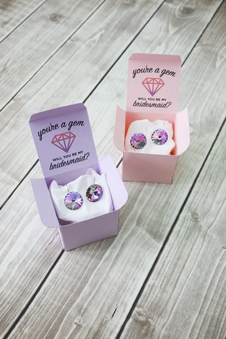 diy bridesmaids proposal project - You're a Gem Earrings + Custom Box
