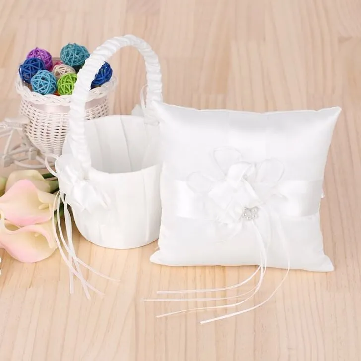 amazon wedding decor - flower girl basket and ring pillow set