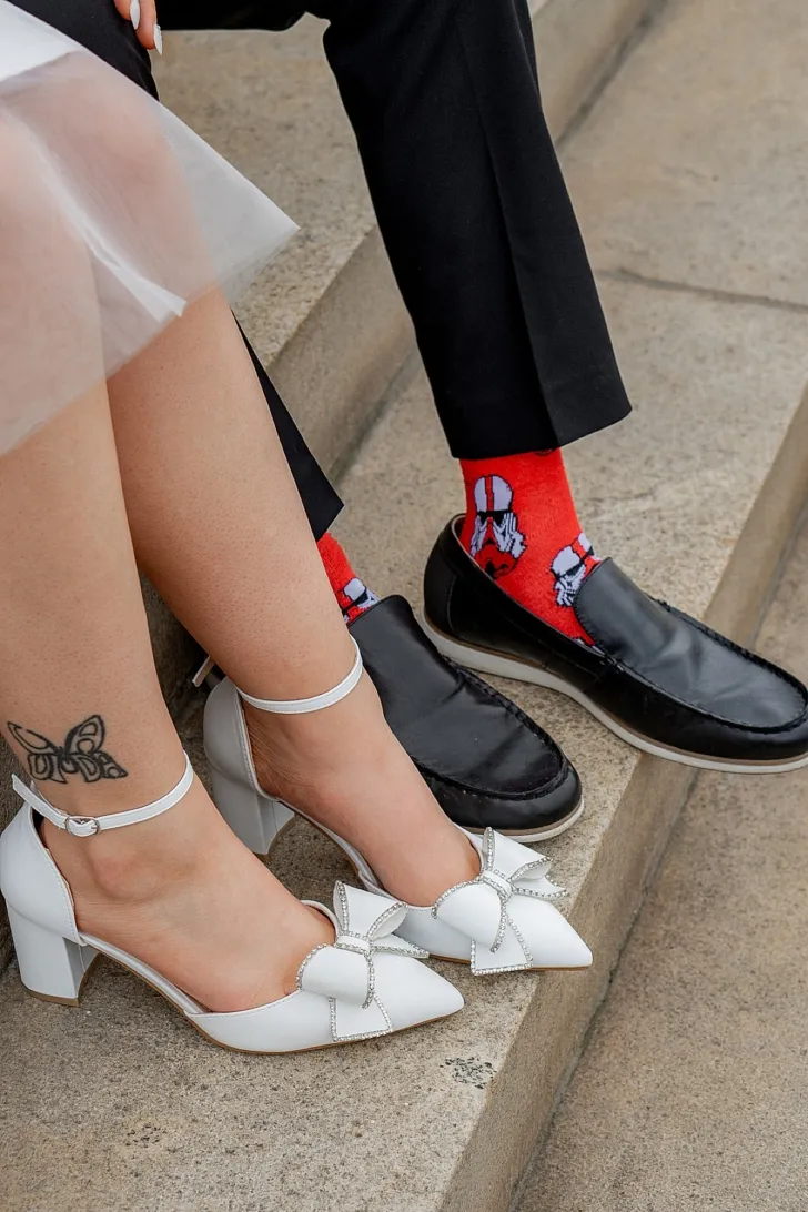 bride and groom shoes with stormtrooper socks