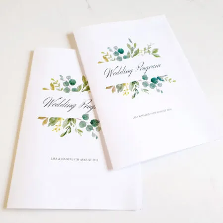 printable wedding programs with a greenery theme