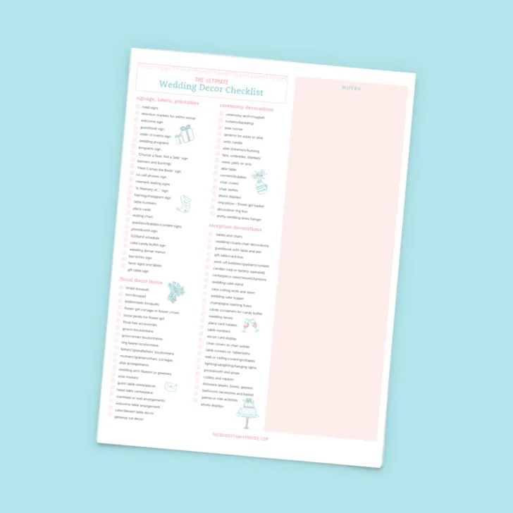 free wedding decor checklist