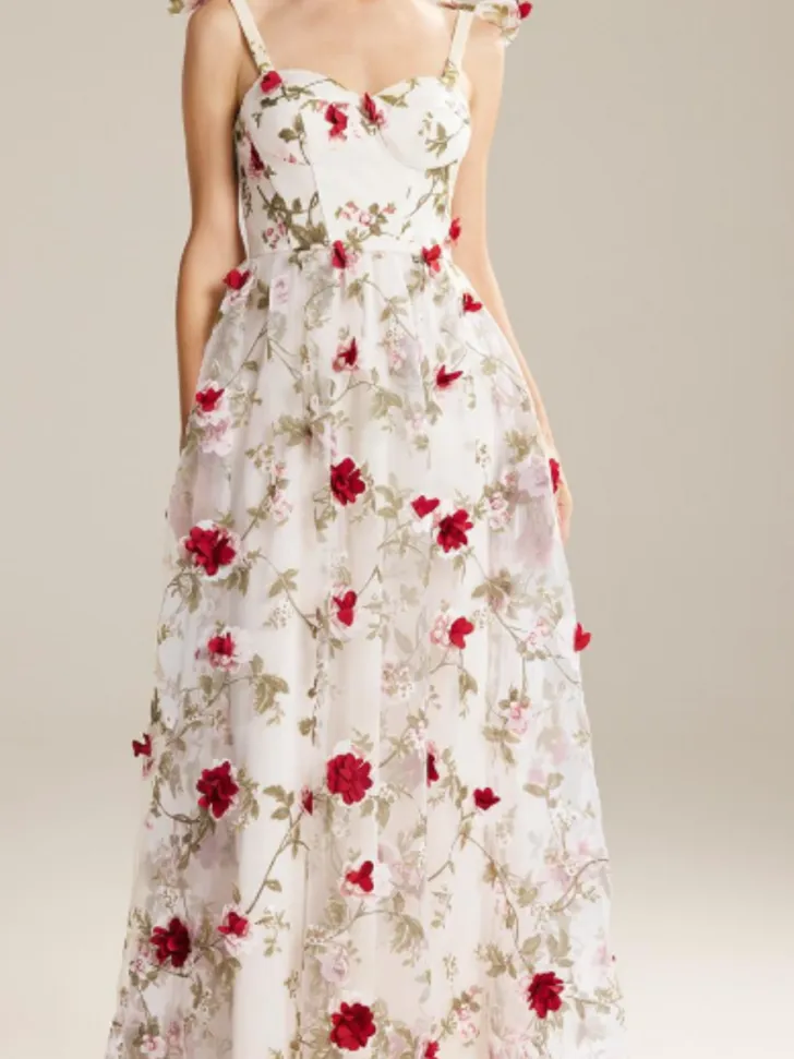 Plus Size Wedding Dress with Red Floral Accents from AW Bride