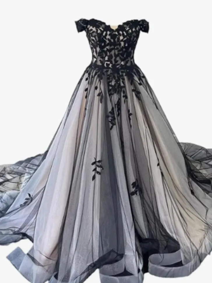Black Lace Applique Wedding Dress from Amazon