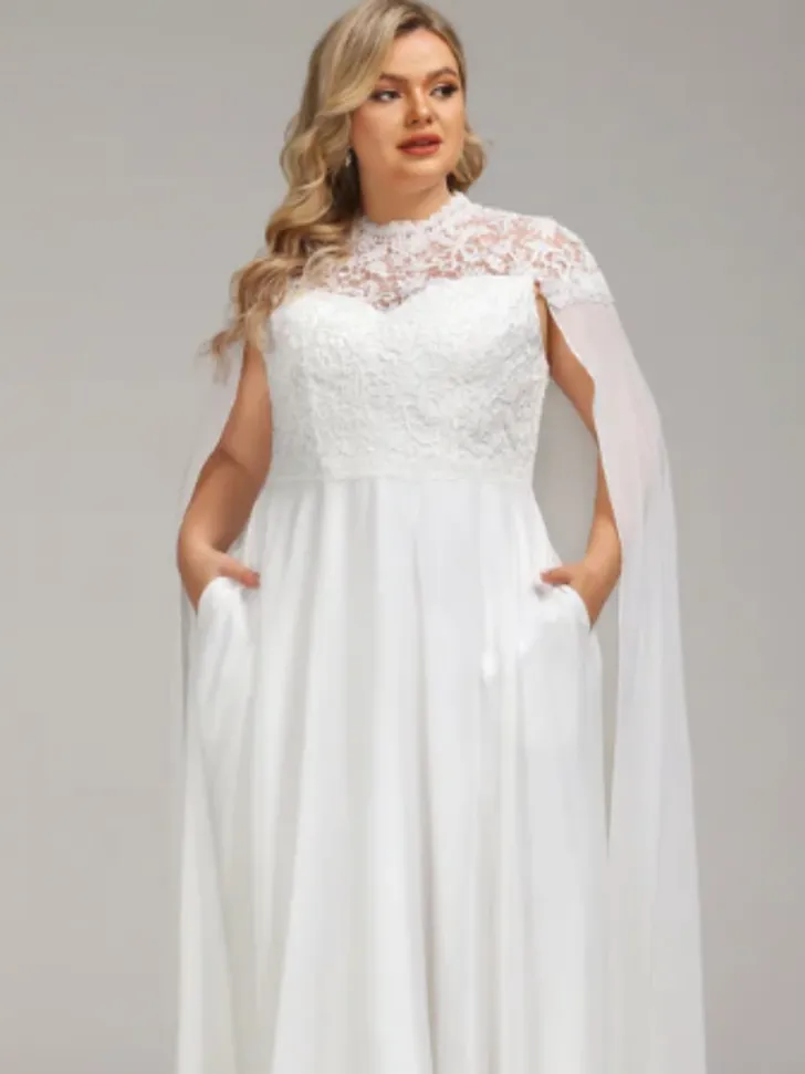 Lace Chiffon Non Traditional Wedding Dress Plus Size from JJ's House